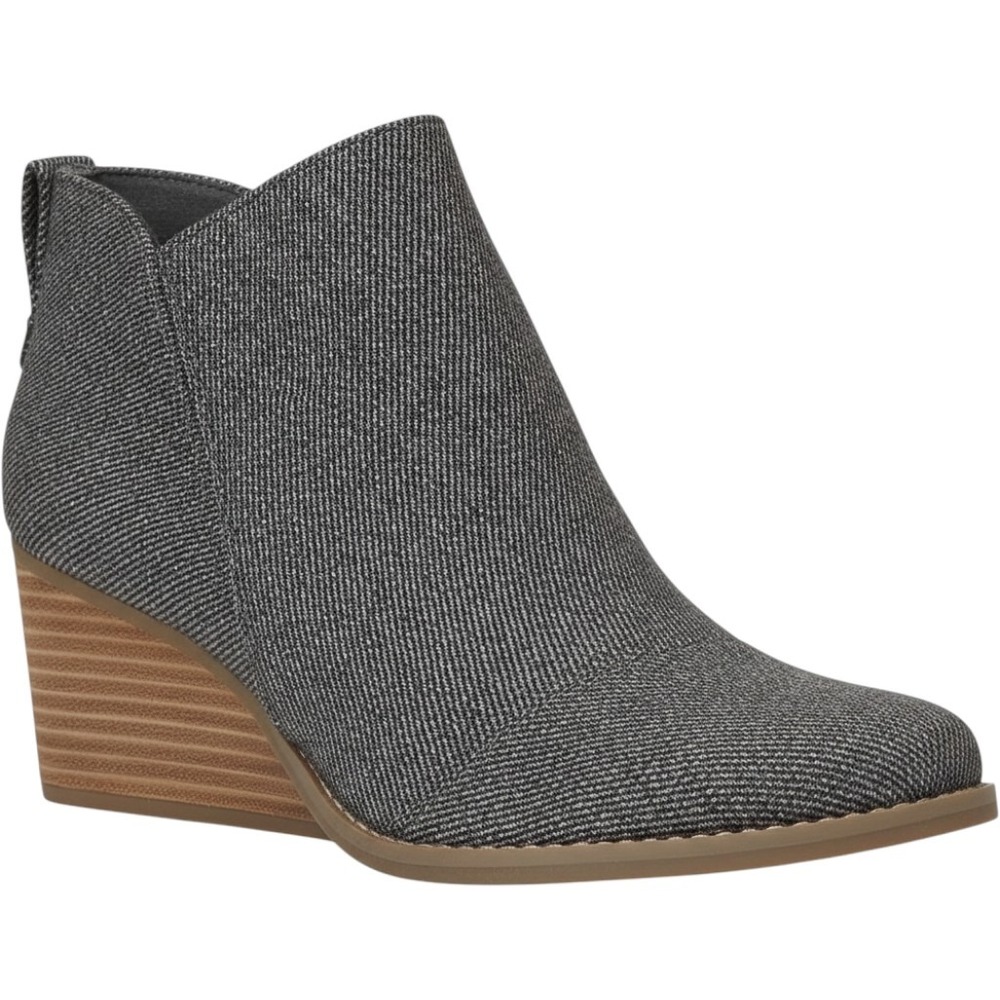 TOMS Wedge Booties 7.5 Grey Chambray Minimalist Coastal Chic Ankle Boots
